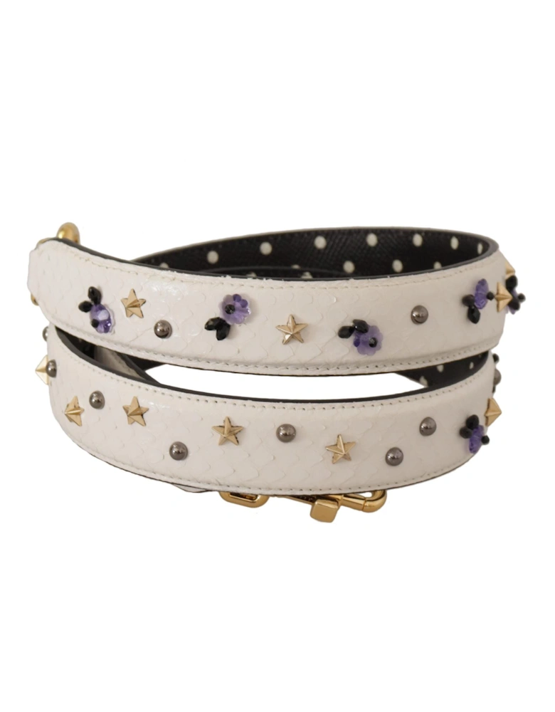 Floral Star Leather Bag Strap Women - White