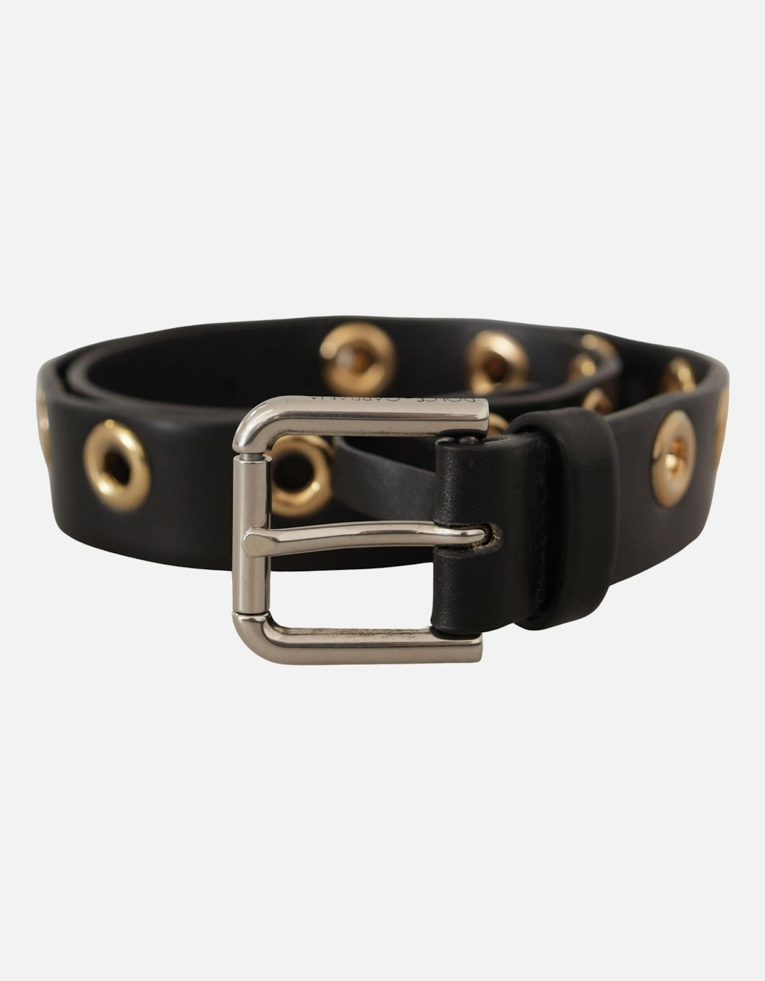 Leather Belt with Gold Eyelets Women - Black, 7 of 6