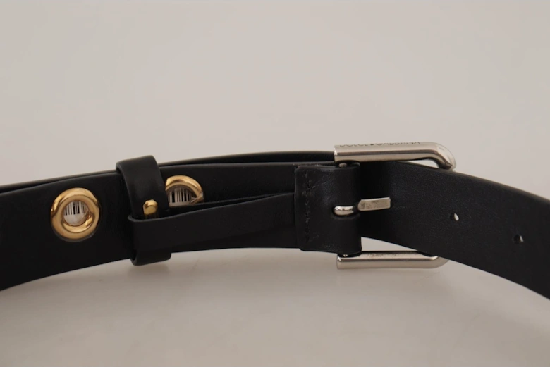 Leather Belt with Gold Eyelets Women - Black