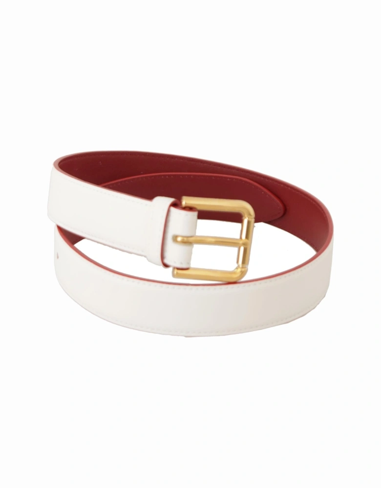 Leather Belt Gold Buckle Women - White