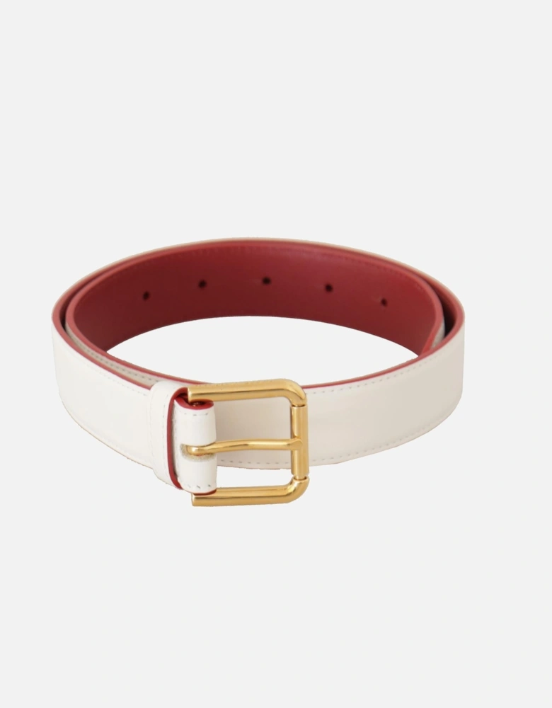 Leather Belt Gold Buckle Women - White