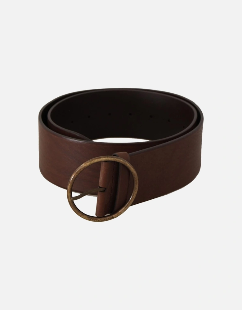 Leather Belt Brown Circular Buckle Women
