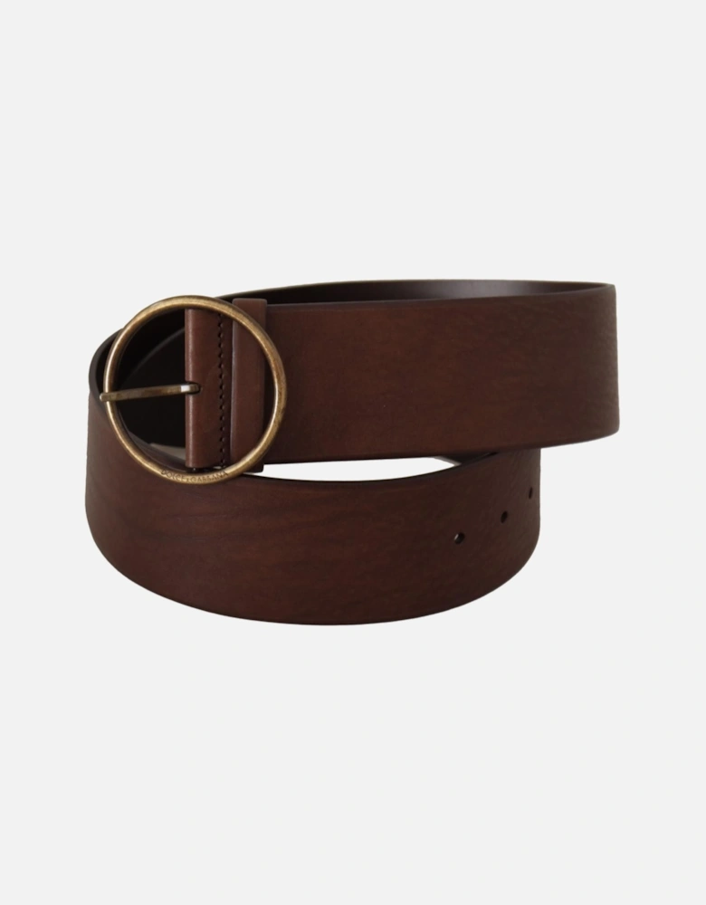 Leather Belt Brown Circular Buckle Women