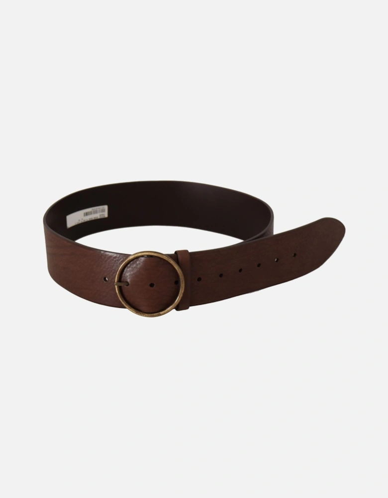 Leather Belt Brown Circular Buckle Women