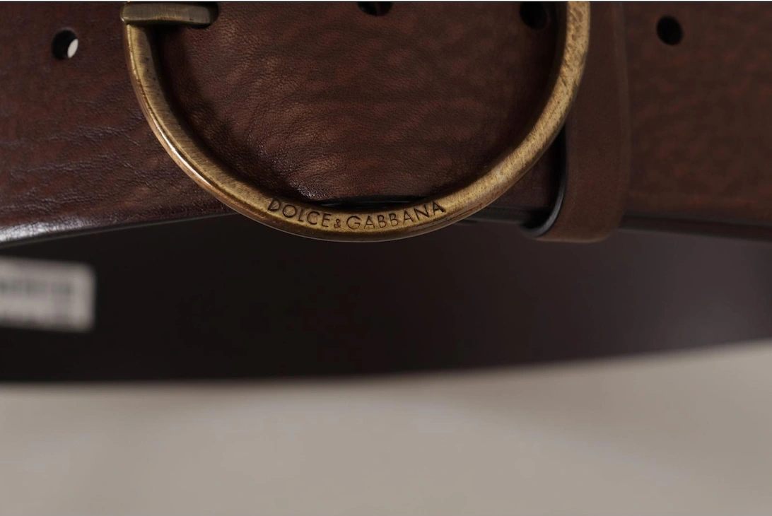Leather Belt Brown Circular Buckle Women