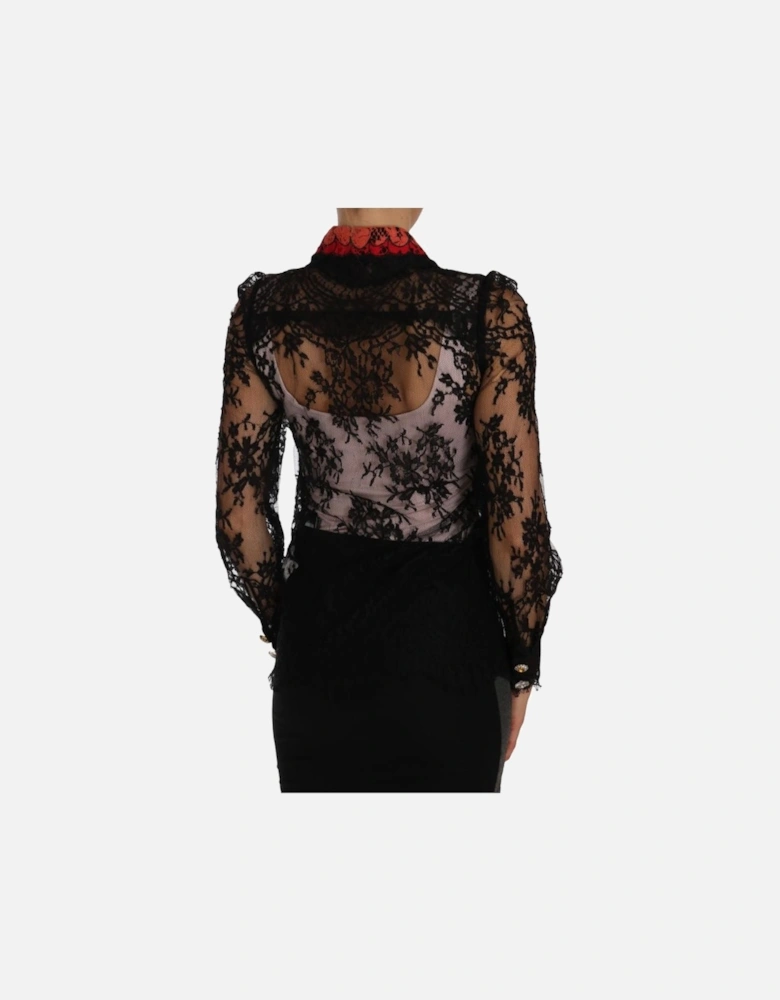Lace Blouse Long Sleeve Embellished Women - Black T-Shirts