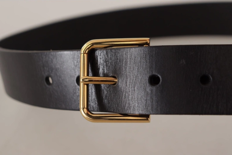 Leather Belt Black Gold Buckle Women
