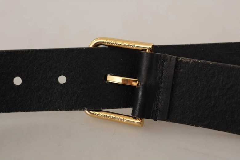 Leather Belt Black Gold Buckle Women
