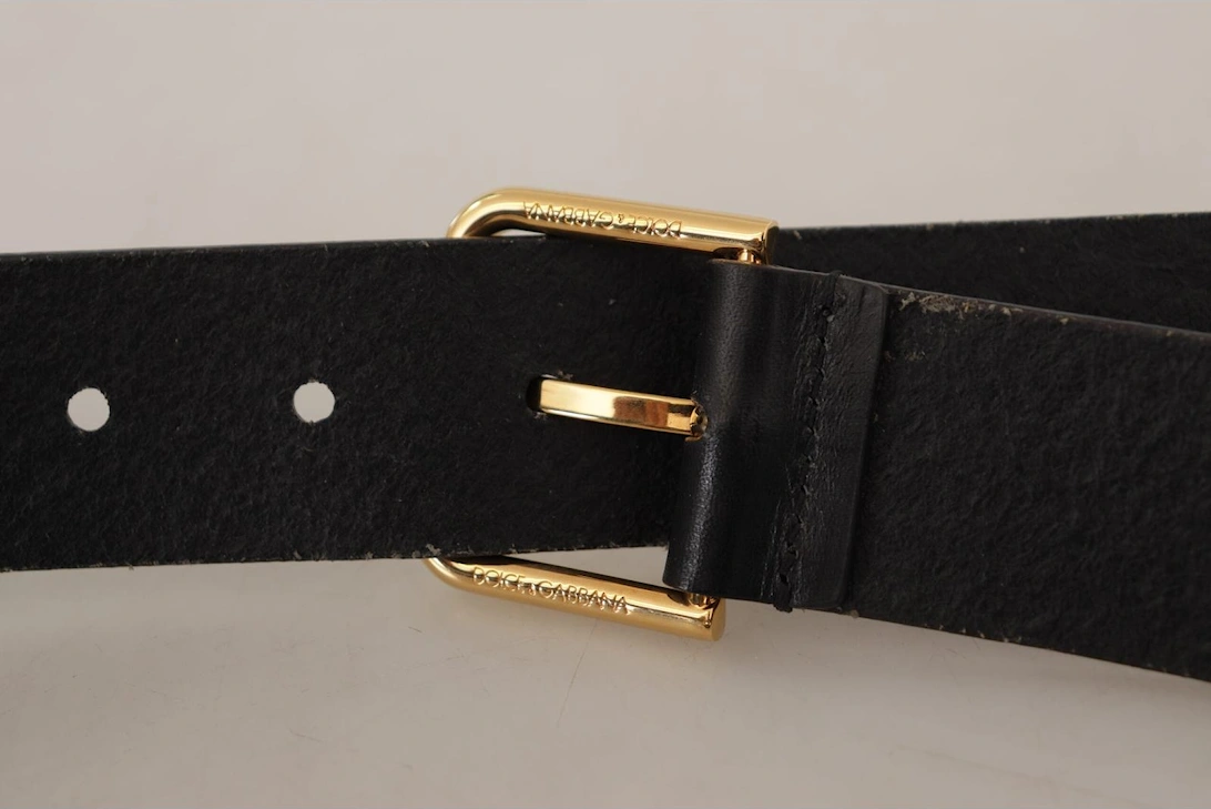 Leather Belt Black Gold Buckle Women