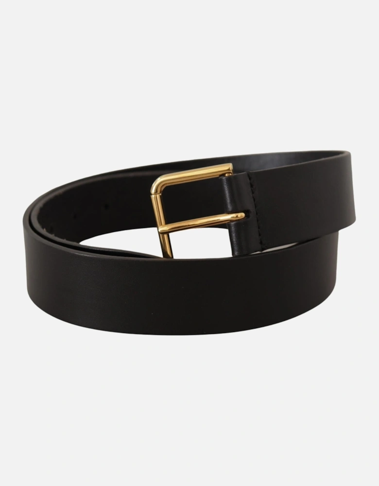 Leather Belt Black Gold Buckle Women
