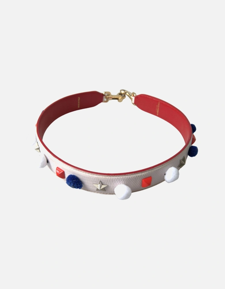 Pom Pom Strap Multicolor Leather Women - White And Red Accessories