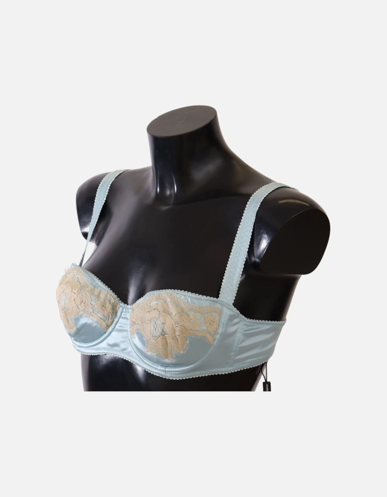 Lace Trim Underwire Bra Light Blue Women Underwear