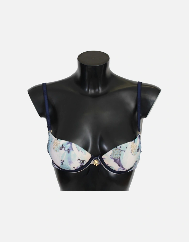 Printed Push Up Bra with Logo Details Women - Blue Underwear
