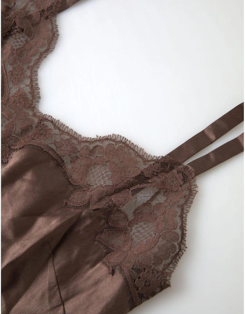 Silk Blend Camisole with Logo Details Women - Brown Underwear