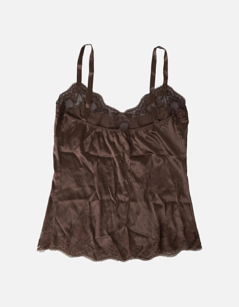 Silk Blend Camisole with Logo Details Women - Brown Underwear