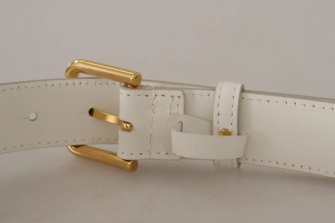 Leather Belt Gold Buckle Model Women - White
