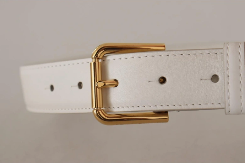Leather Belt Gold Buckle Model Women - White
