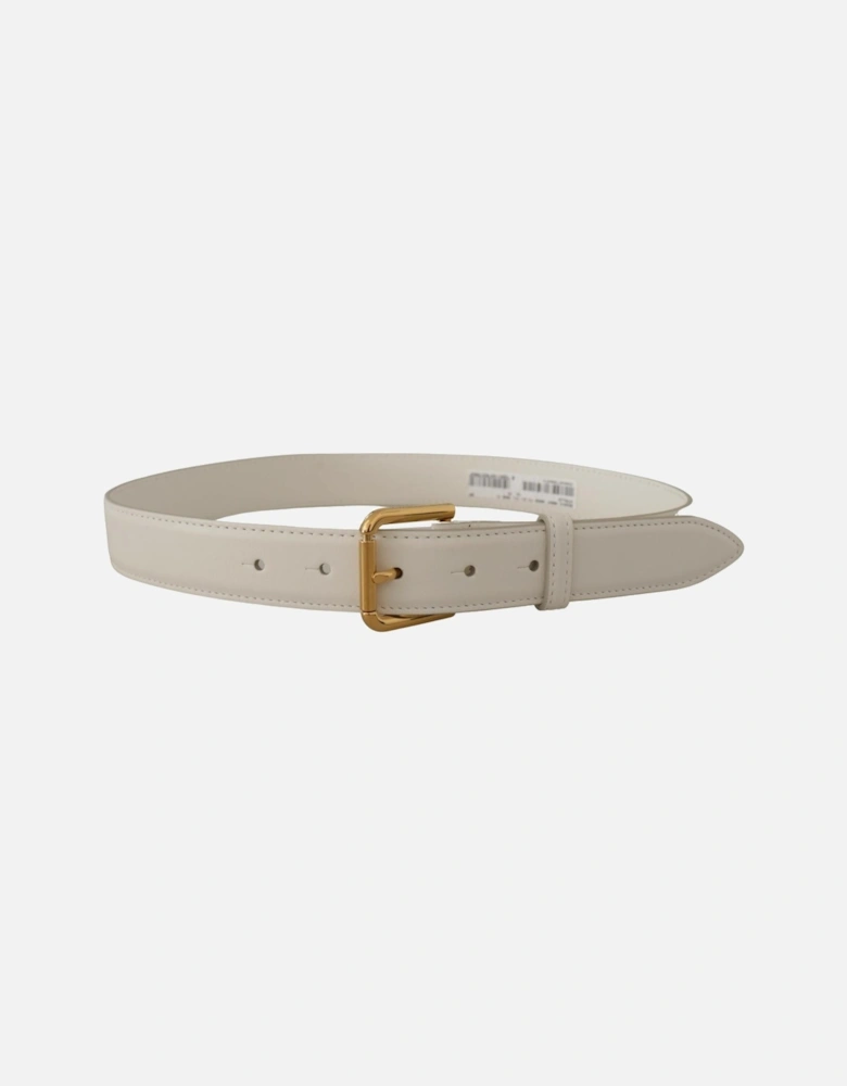 Leather Belt Gold Buckle Model Women - White