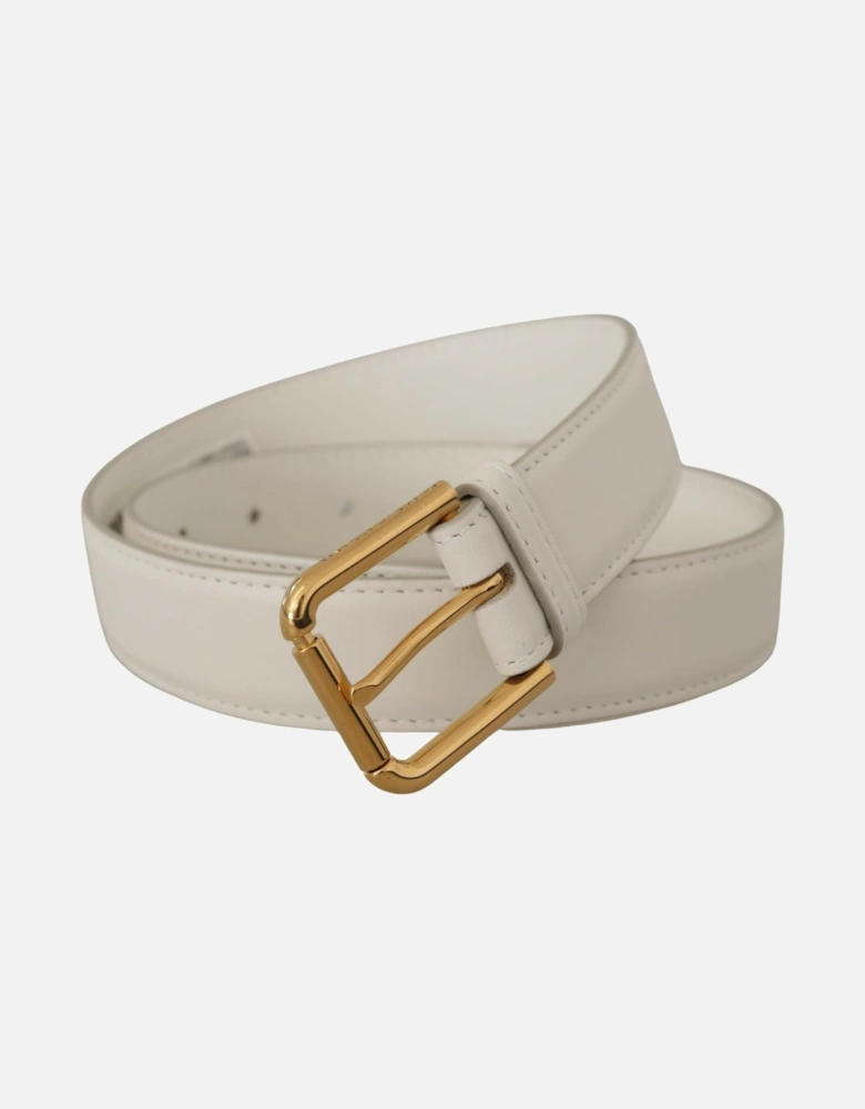 Leather Belt Gold Buckle Model Women - White