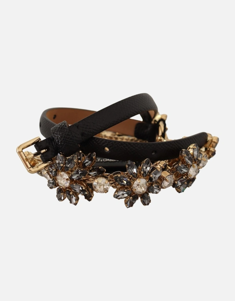 Rhinestone Flower Waist Belt Women - Black