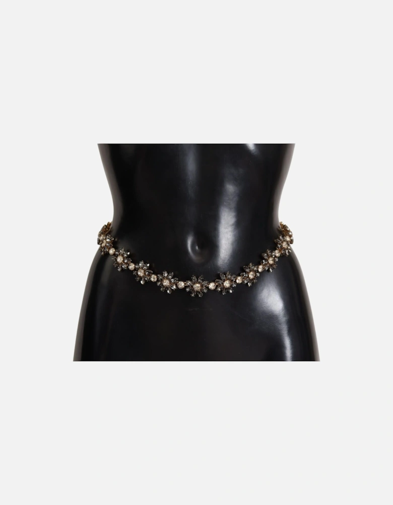 Rhinestone Flower Waist Belt Women - Black