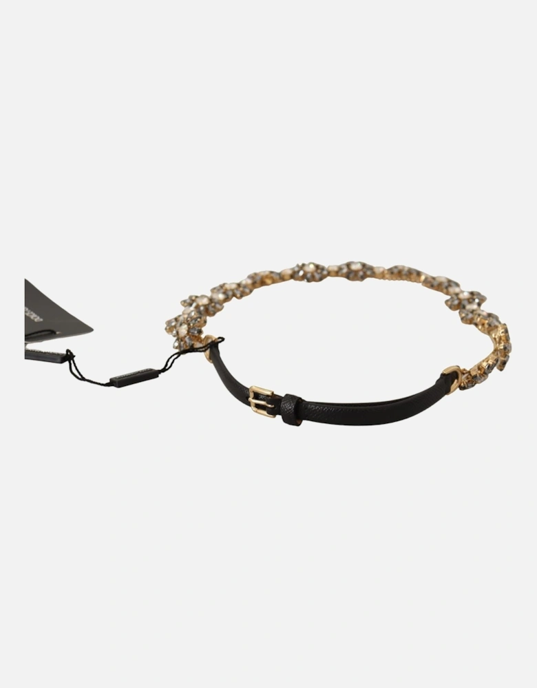 Rhinestone Flower Waist Belt Women - Black