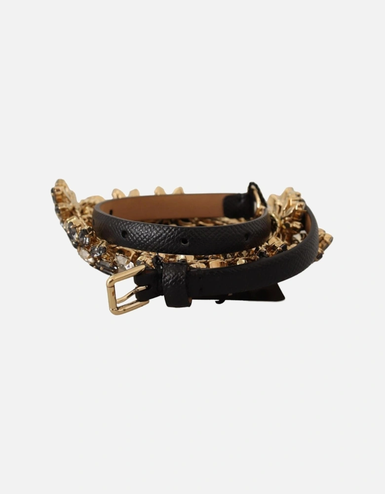 Rhinestone Flower Waist Belt Women - Black