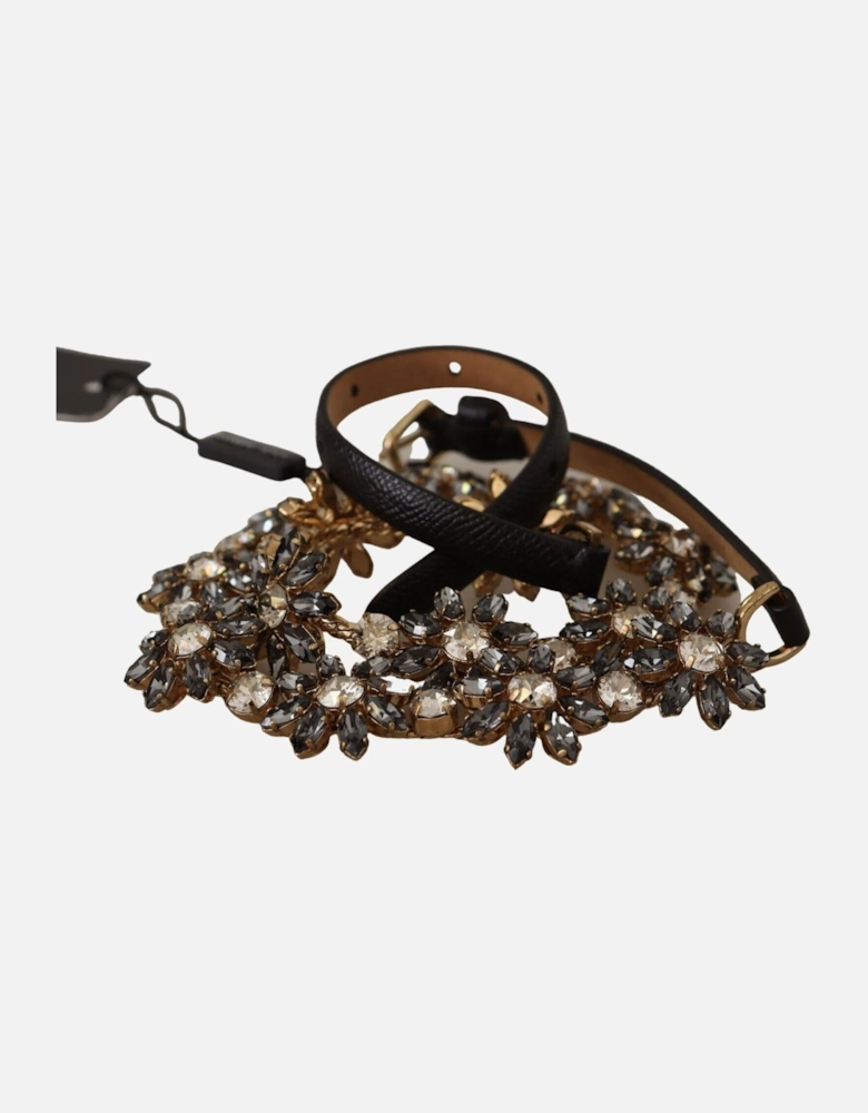 Rhinestone Flower Waist Belt Women - Black