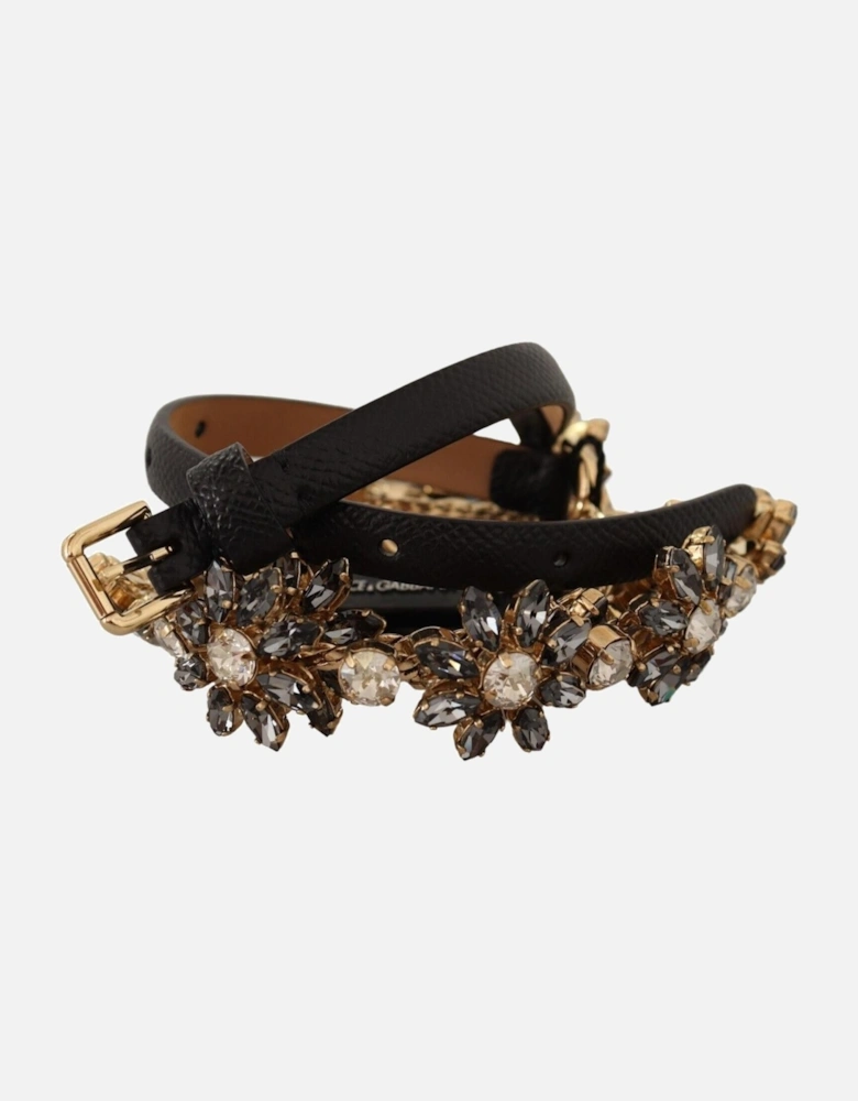 Rhinestone Flower Waist Belt Women - Black