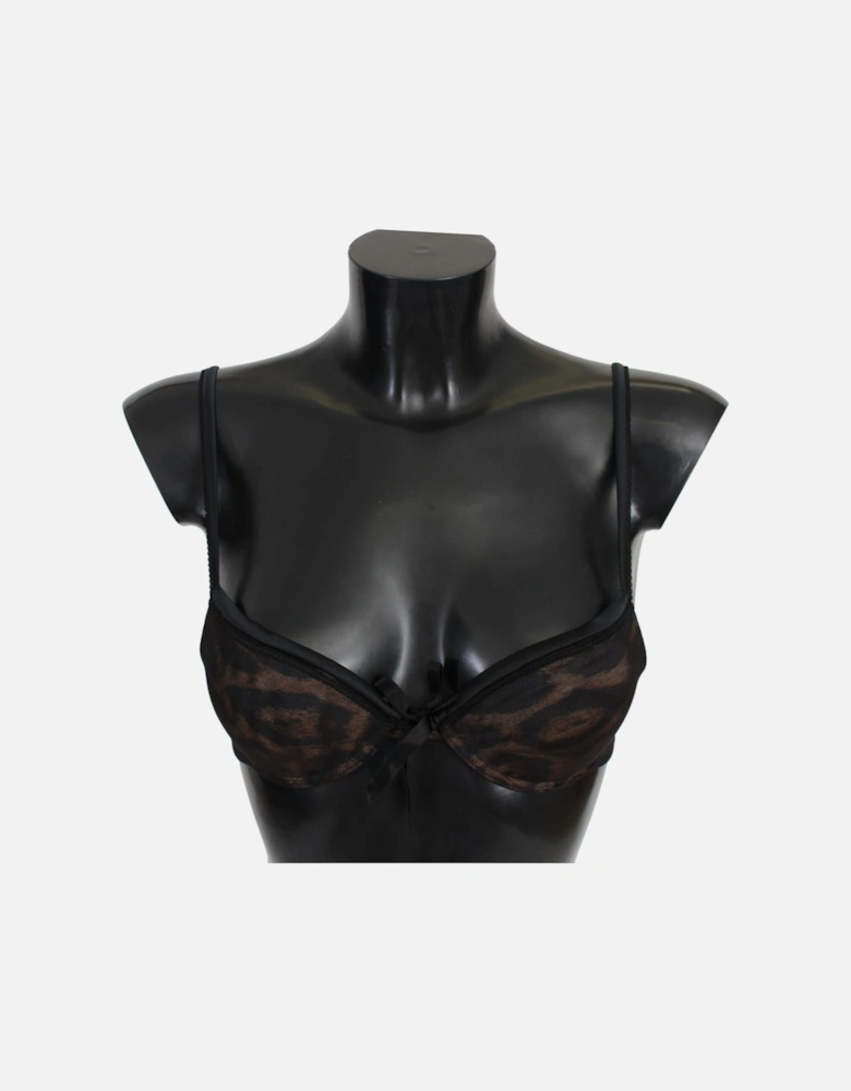 Leopard Print Push Up Bra with Logo Details Women - Black Underwear