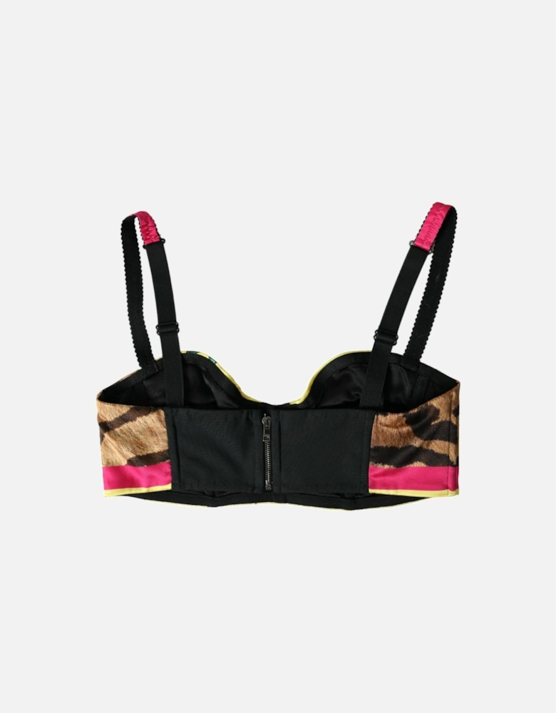Floral Bustier Crop Top with Hook Closure and Logo Details Women -