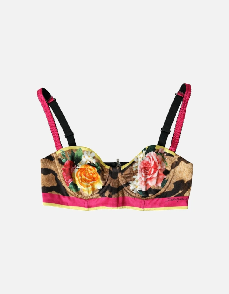 Floral Bustier Crop Top with Hook Closure and Logo Details Women -