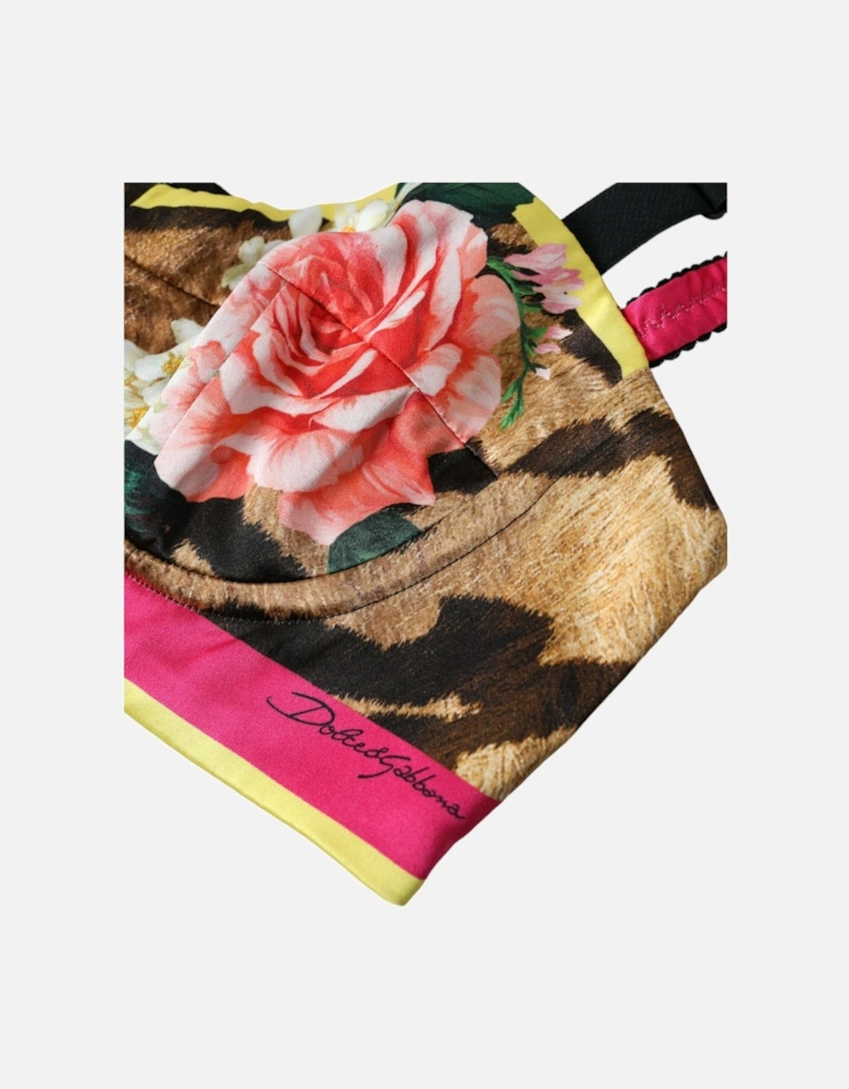 Floral Bustier Crop Top with Hook Closure and Logo Details Women -