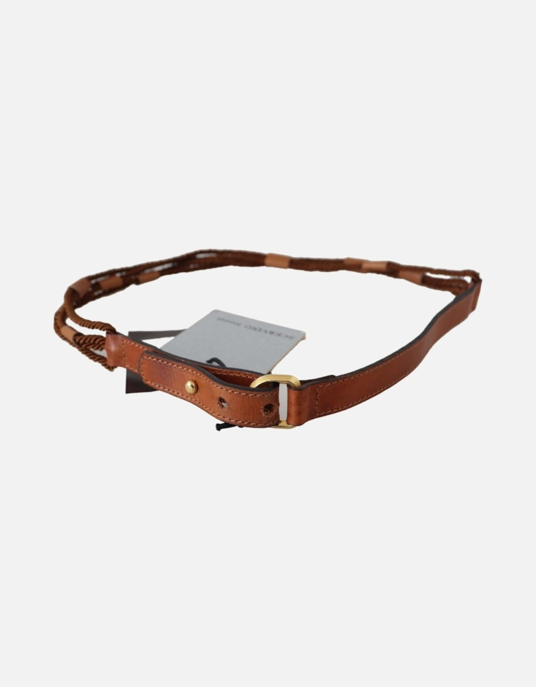 Leather Belt Braided Cord Detail Women - Brown