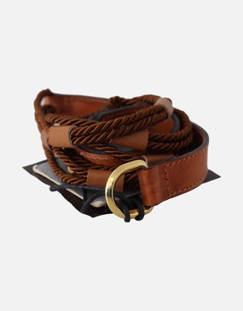Leather Belt Braided Cord Detail Women - Brown