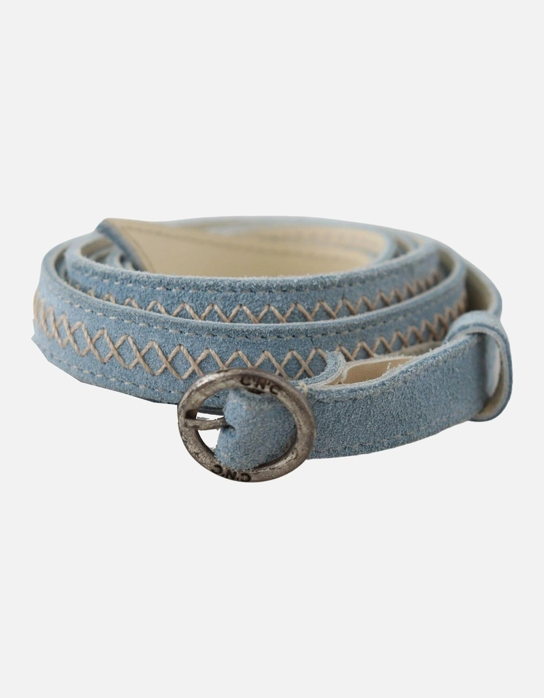 Costume National Women's Blue Leather Belt With Logo Design And Buckle Fastening