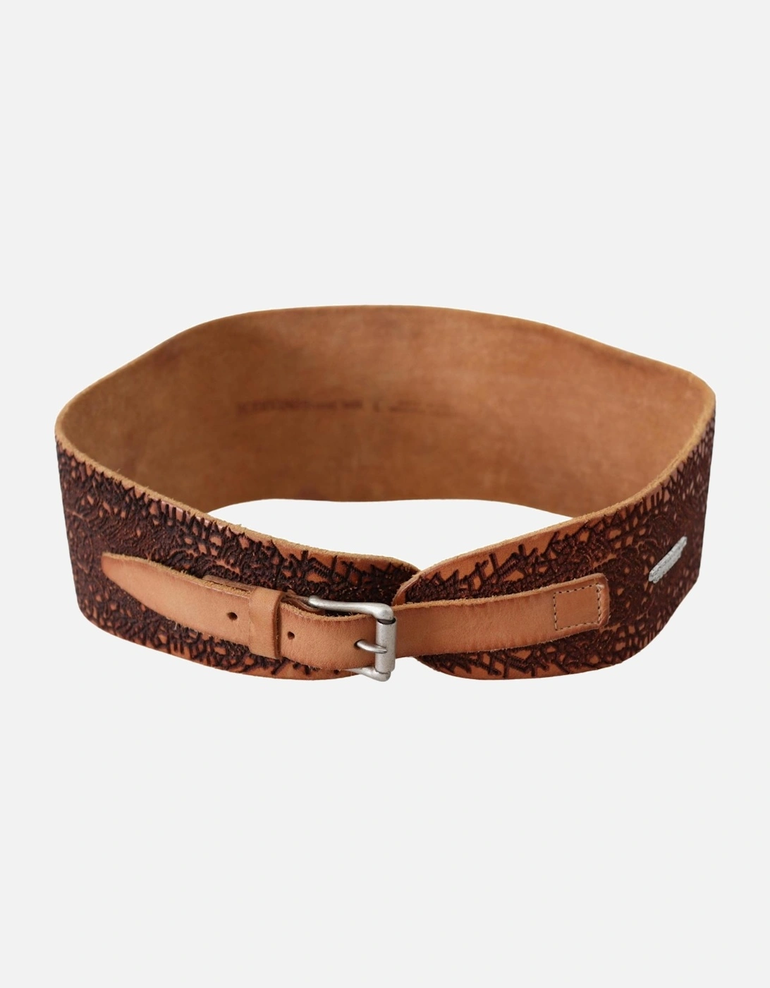 Embossed Leather Wide Belt Women - Brown, 3 of 2