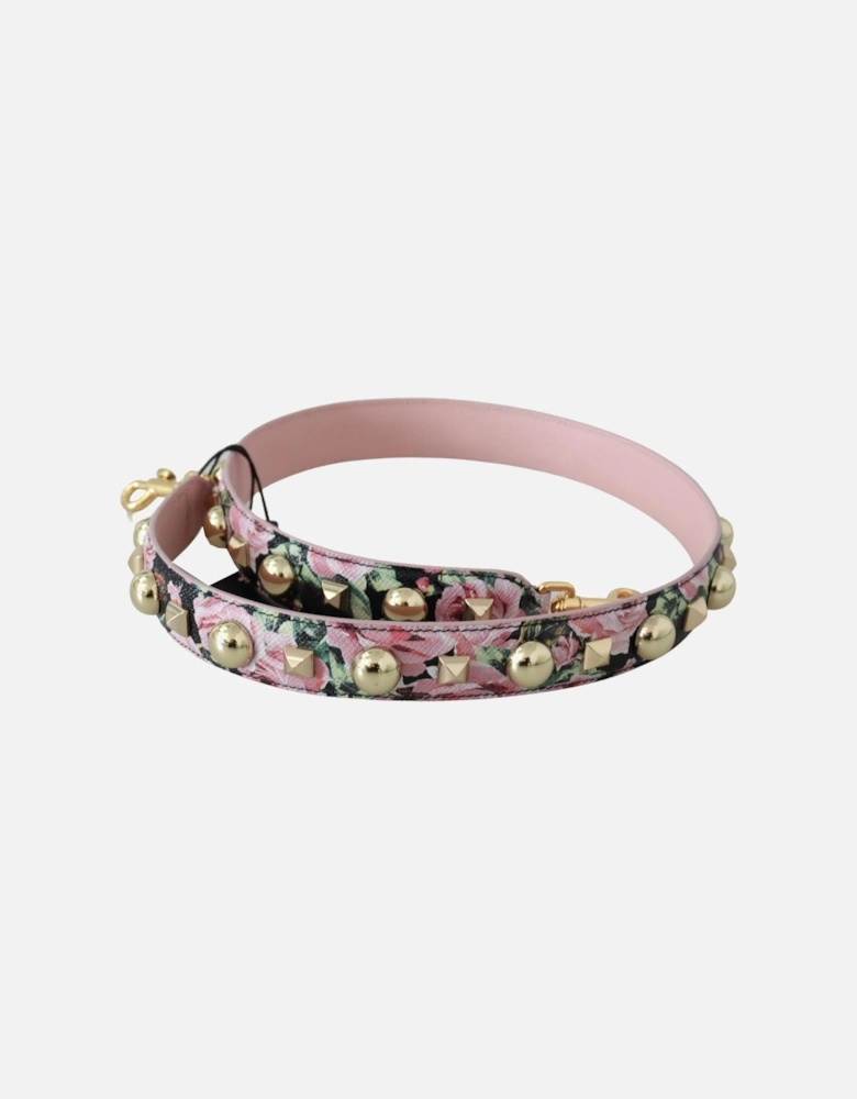 Floral Leather Bag Strap with Studs Women - Pink Belts