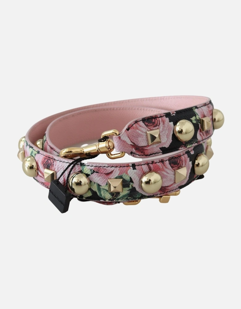Floral Leather Bag Strap with Studs Women - Pink Belts