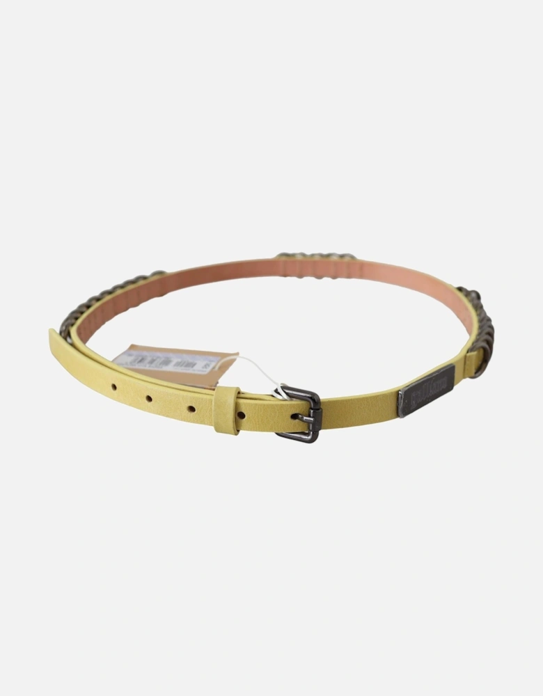 Leather Belt Metal Rings Women - Yellow