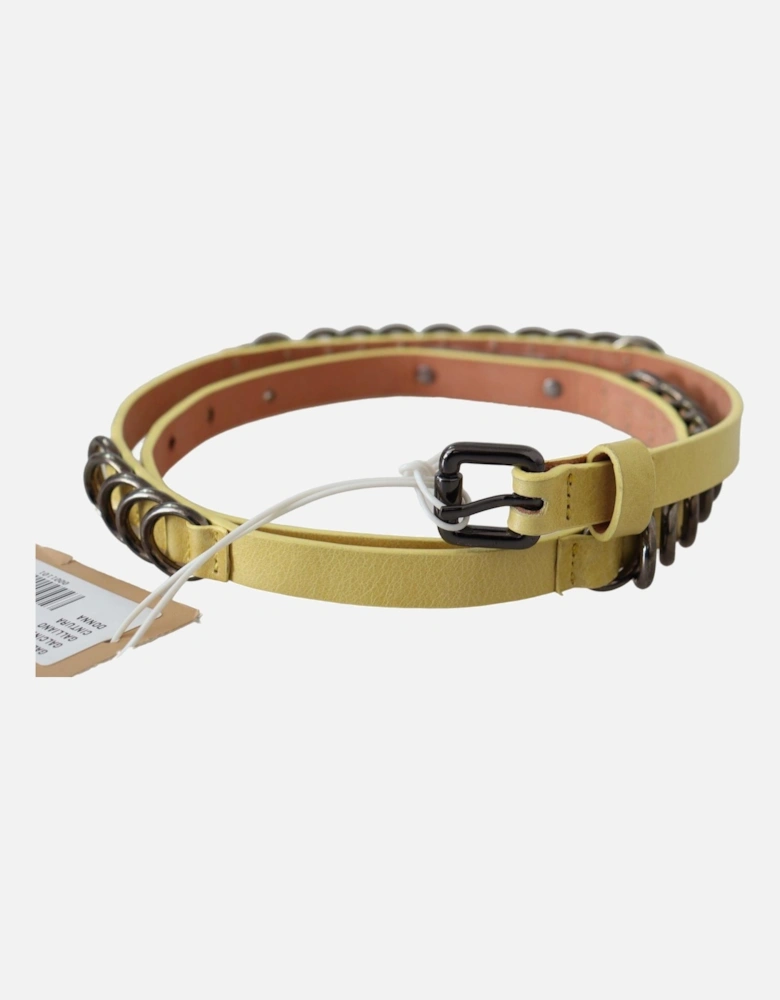 Leather Belt Metal Rings Women - Yellow
