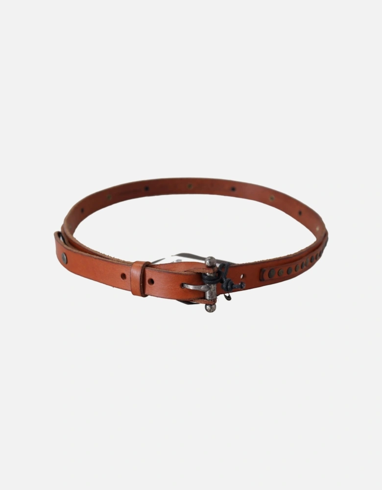 Leather Belt with Studs Women - Brown