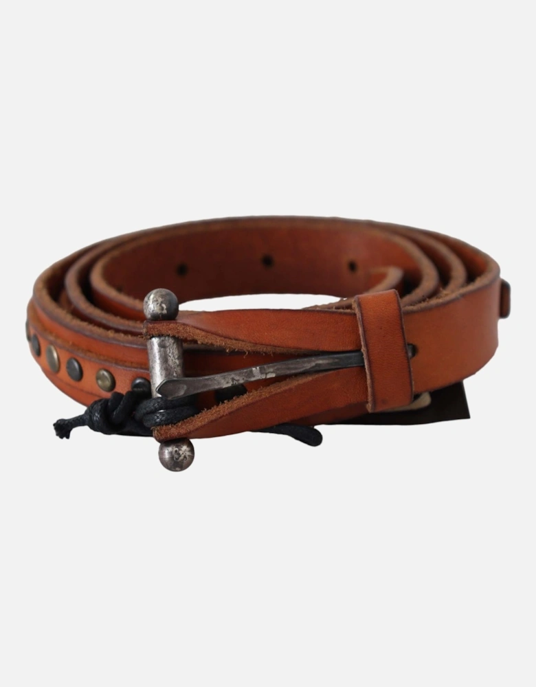 Leather Belt with Studs Women - Brown