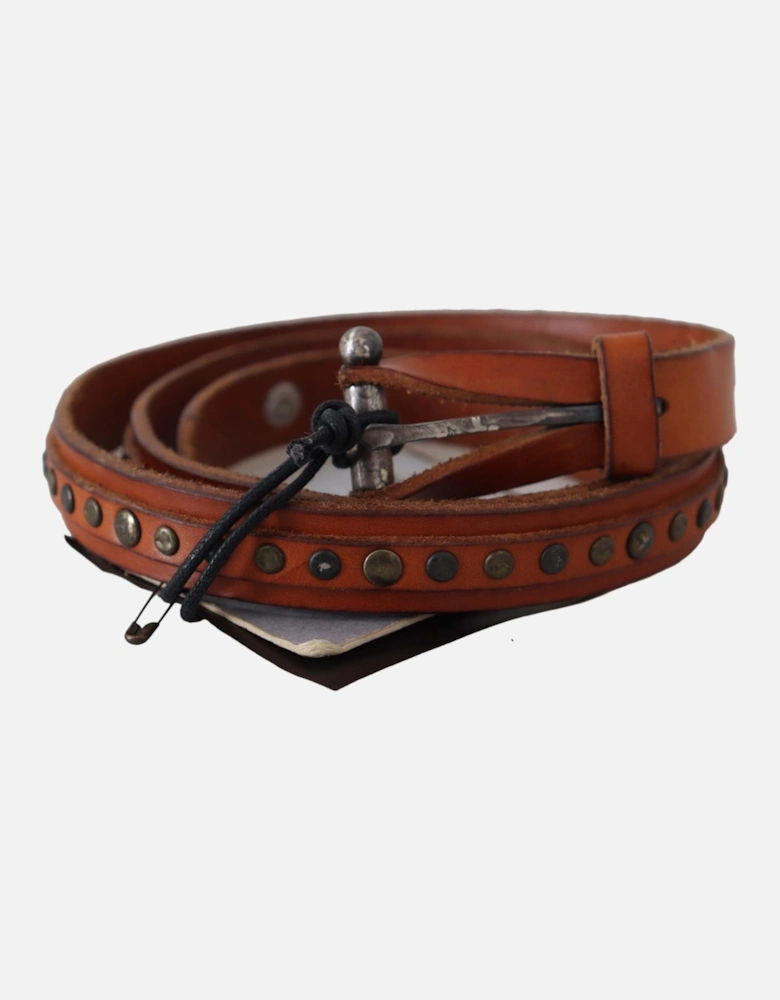 Leather Belt with Studs Women - Brown