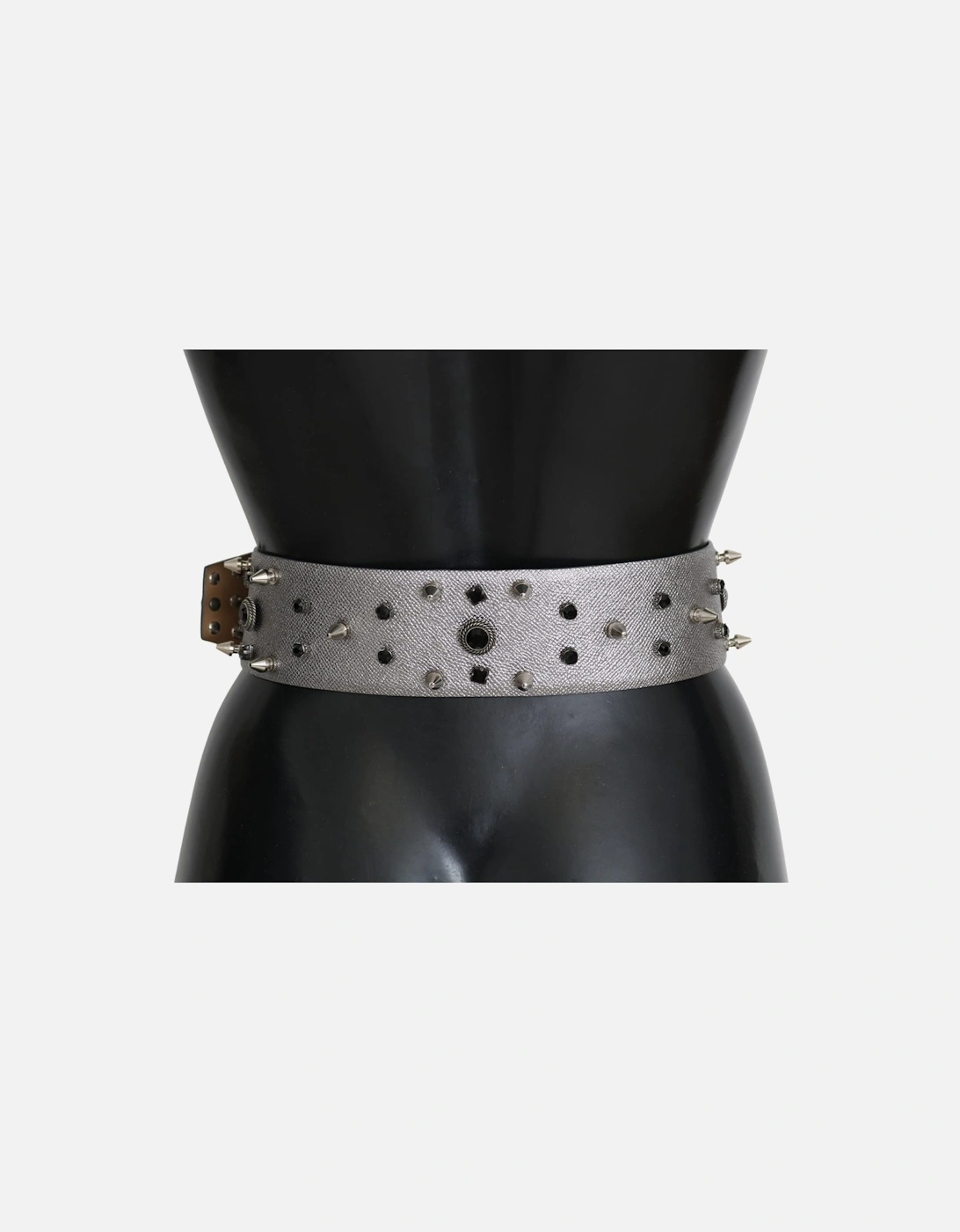 Crystal Studded Leather Belt with Gray Metal Buckle Women - Silver