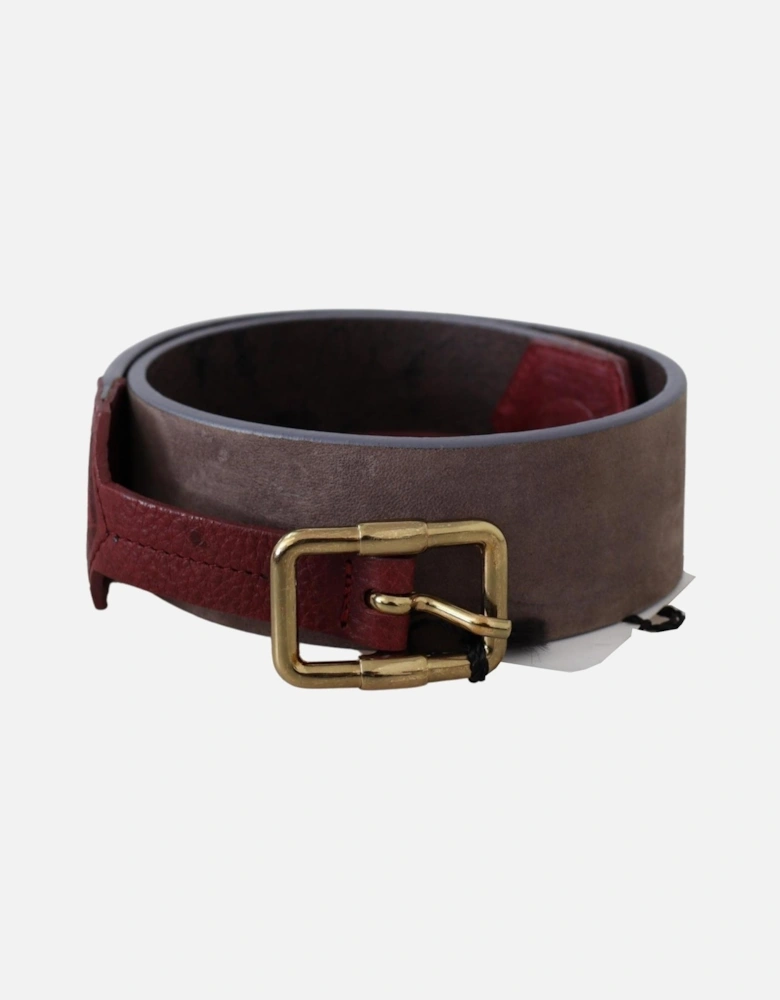 Leather Belt Wide Belt Burgundy Buckle Women - Brown