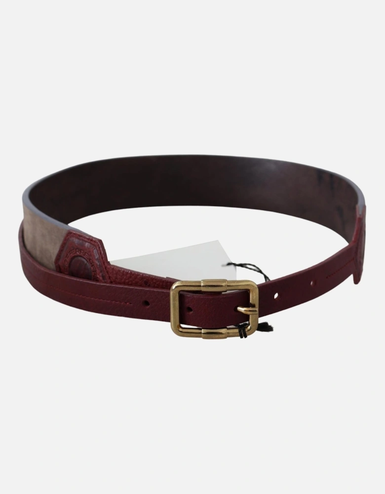 Leather Belt Wide Belt Burgundy Buckle Women - Brown