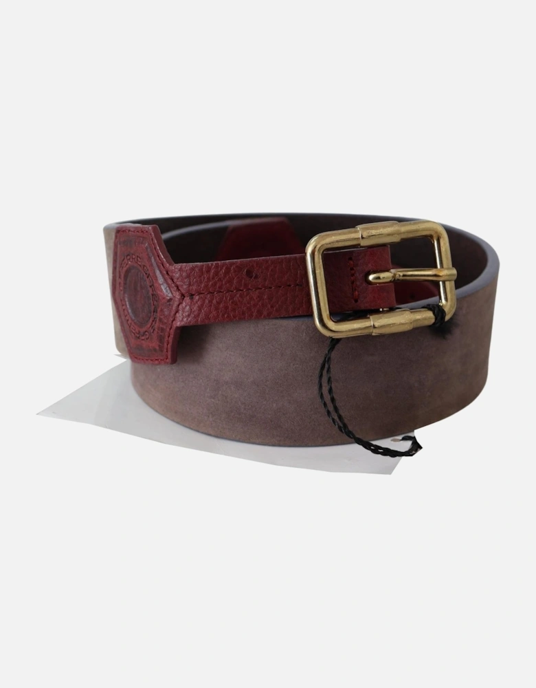 Leather Belt Wide Belt Burgundy Buckle Women - Brown