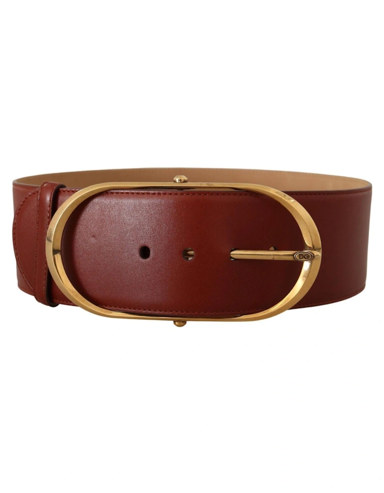 Leather Belt Oval Buckle Women - Brown