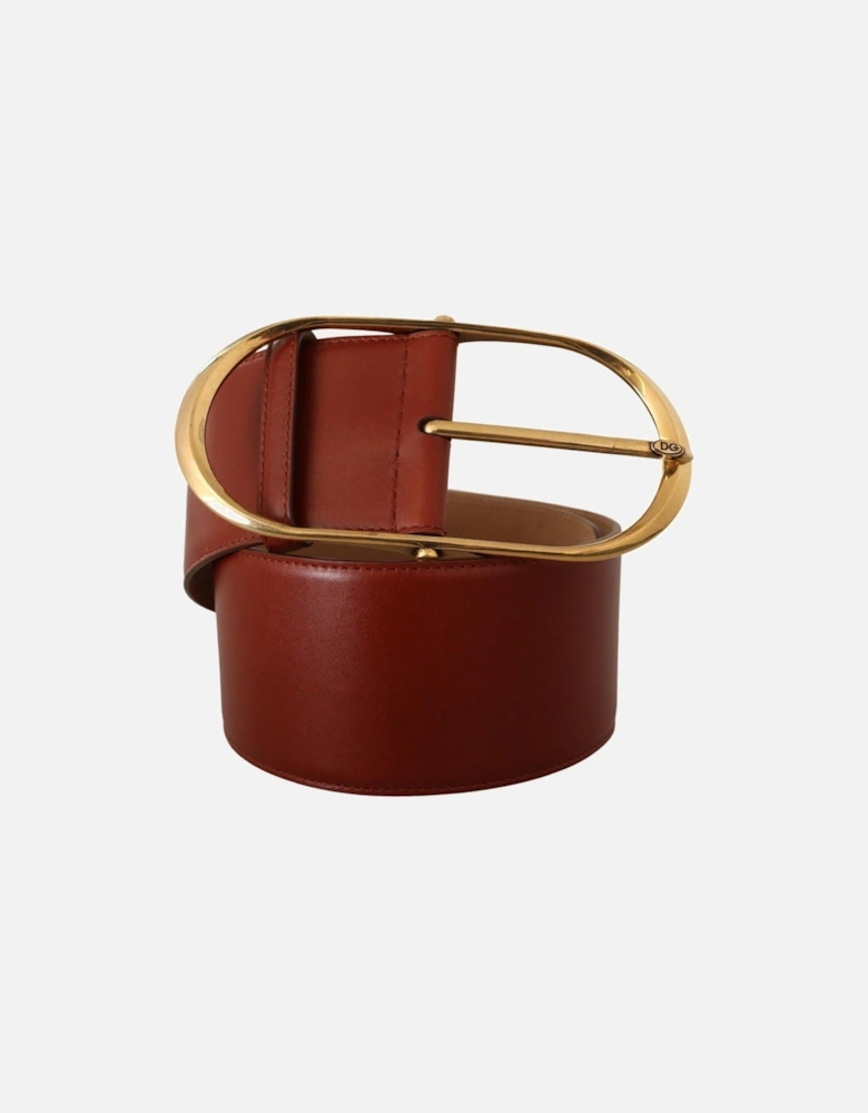Leather Belt Oval Buckle Women - Brown